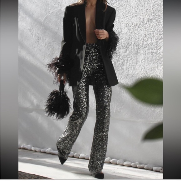 ZARA FLARED SEQUIN LEGGINGS - Picture 1 of 13